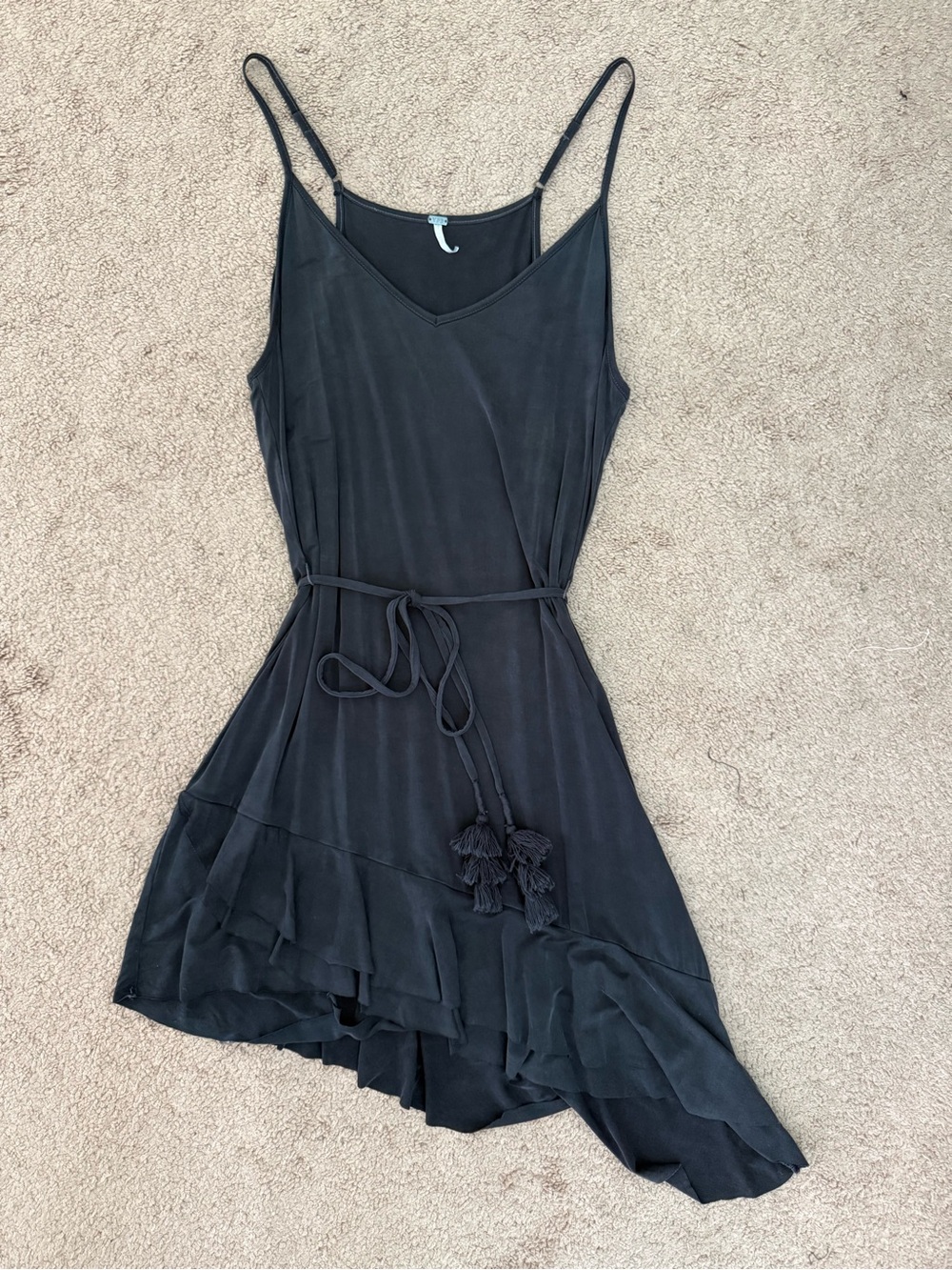 Young Fabulous & Broke Black Asymmetrical Slip Dress with Tassel Tie